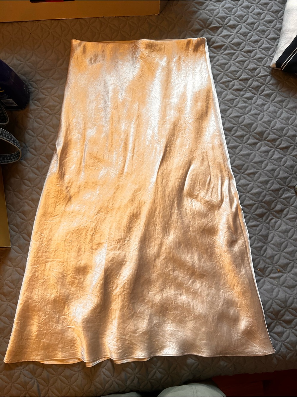 Aritzia Metallic Rose Gold Midi A-Line Skirt